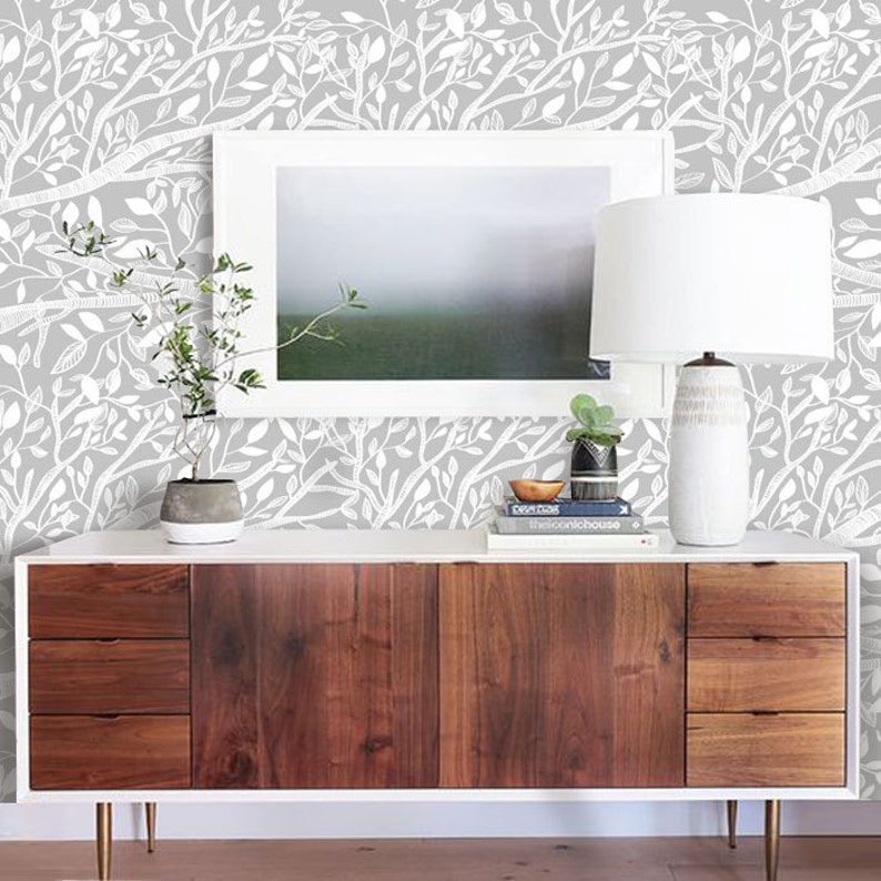 Branch Grey PEEL & STICK Repositionable Fabric Wallpaper Etsy