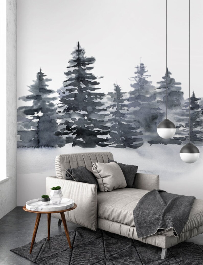 Pine Trees peel and stick wallpaper mural Sold as per sheet | Etsy