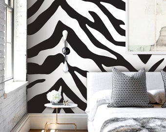 Zebra Black Removable Wallpaper | Peel & Stick Fabric Wallpaper | Animal Pattern Wall Decor