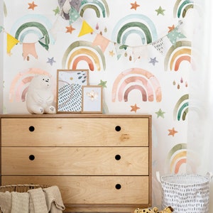 Rainbows Wallpaper | Kids Peel and Stick Wallpaper | Removable Fabric Wall Decor