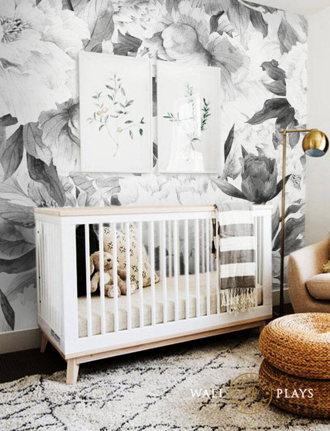 Peonies Flowers Mural | Black Floral Peel & Stick Wallpaper | Removable ...