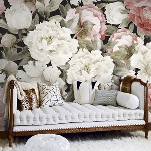Watercolor Peony wallpaper mural | Floral Peel & Stick Mural | Flowers Removable Fabric Wall Decor