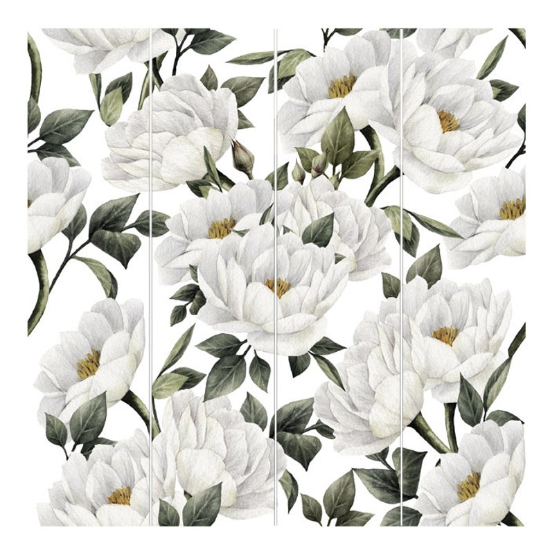 White Rose Flowers Peel and Stick Wallpaper Mural Etsy