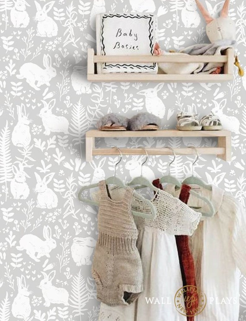 Rabbits removable wallpaper Repositionable Fabric Wallpaper Peel /& Stick