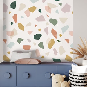 Colorful Terrazzo Removable WallPaper Modern Peel & Stick Fabric Wallpaper Kids Wall Decor image 3