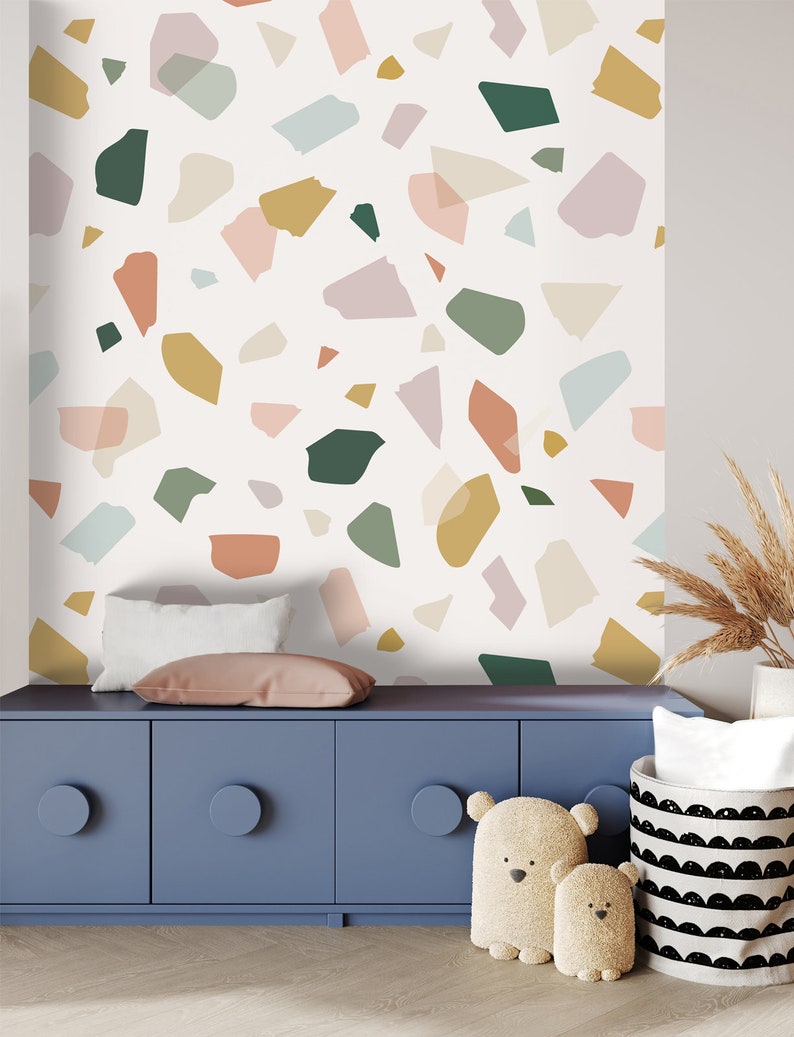 Colorful Terrazzo Removable WallPaper Modern Peel & Stick Fabric Wallpaper Kids Wall Decor image 3