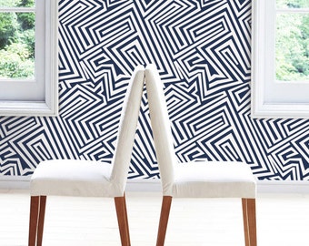 Spiral Lines Dark Blue Wallpaper | Modern Peel and Stick Wallpaper | Removable Fabric Wall Decor