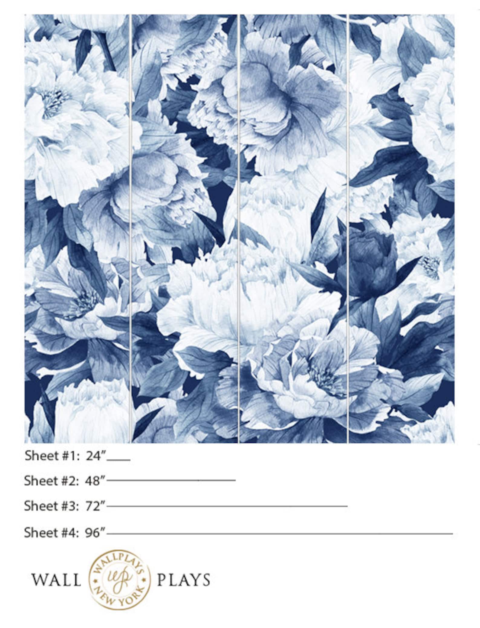 Blue Peonies Peel & Stick Wallpaper Removable Fabric Etsy