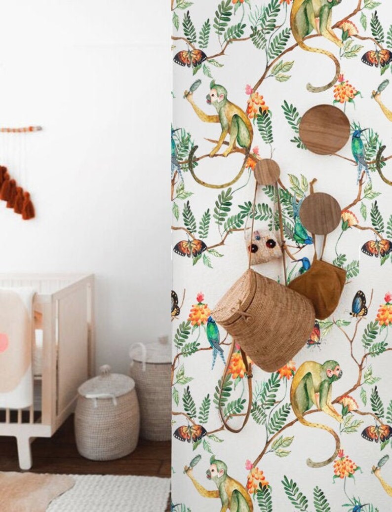 Jungle Monkey Peel & Stick Wallpaper Removable Fabric - Etsy