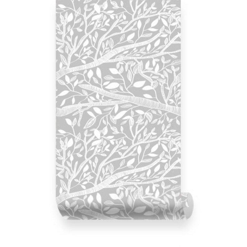 Branch Grey PEEL & STICK Repositionable Fabric Wallpaper Etsy