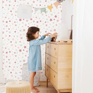 Lovable Pastel Star Wallpaper | Peel & Stick Kids Wallpaper | Removable Fabric Wall Decor