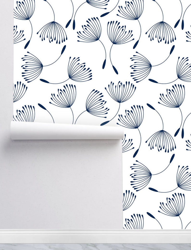 Navy Dandelion Removable Wallpaper Floral Peel & Stick Etsy