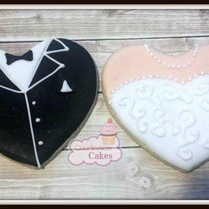 Wedding Bride and Groom Heart Decorated Sugar Cookies 3" -1 dozen