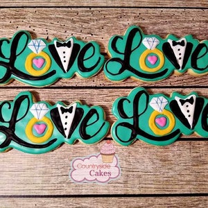 Wedding Bride and Groom Love Decorated Sugar Cookies 4" -1 dozen