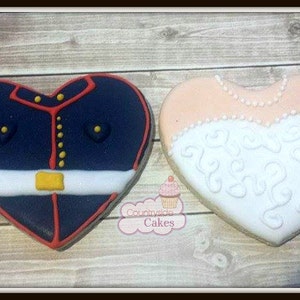 Wedding Bride and Groom Marines Heart Decorated Sugar Cookies 3" -1 dozen