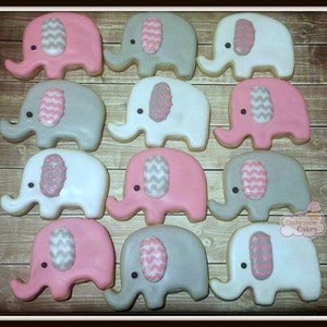 Pink Elephant  Baby Girl Shower decorated Sugar Cookies 2&quot; -1 dozen