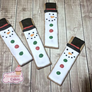 Snowman Sticks Christmas Decorated Sugar Cookies 3.5&quot; -1 dozen