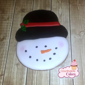 Snowman Face Christmas Decorated Sugar Cookies 3&quot; -1 dozen