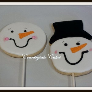Snowman Face POPs Christmas Decorated Sugar Cookies 3.5&quot; -1 dozen