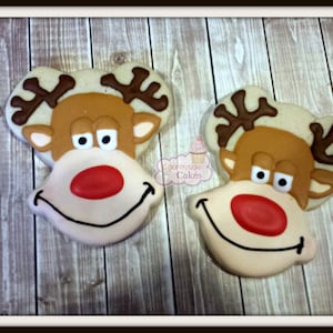 Happy Reindeer Christmas Decorated Sugar Cookies 3&quot; -1 dozen