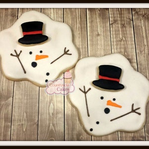 Melting Snowman Christmas Decorated Sugar Cookies 4&quot; -1 dozen