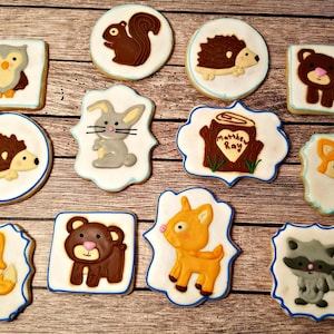 Boy Woodland Animal baby shower Decorated sugar cookies -1 dozen