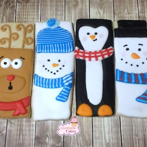 Reindeer, Snowman and Penguin Christmas Decorated Sugar Cookies 4&quot; -1 dozen