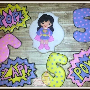 Super Hero Comic Book Girl hero Decorated sugar cookies 3&quot;-1 dozen