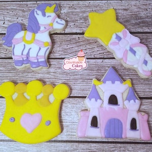 Princess Decorated Sugar Cookies, Castle cookies, Wand cookies, Pony Cookies  1 dozen 3&quot;