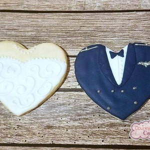 Wedding Bride and Groom Air Force Heart Decorated Sugar Cookies 3" -1 dozen