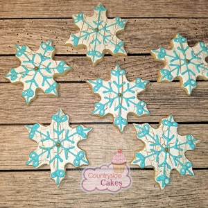 Rustic Snowflakes frozen Christmas Decorated Sugar Cookies 3&quot; -1 dozen