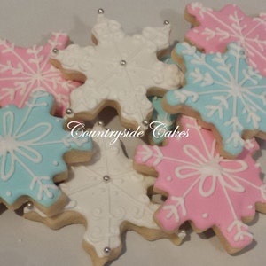 Snowflakes frozen Christmas Decorated Sugar Cookies 3&quot; -1 dozen