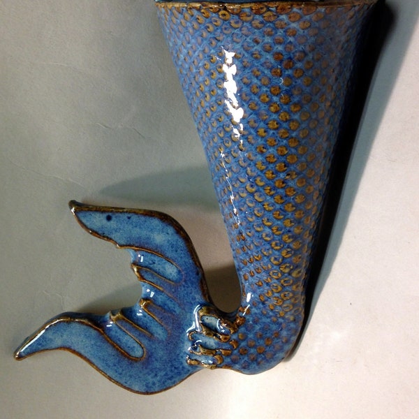 Mermaid Tail Wall Pocket - Handmade Studio Pottery