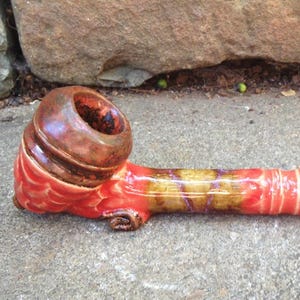 Scalloped Ceramic Pipe With Layered Glazes - Handmade Studio Pottery