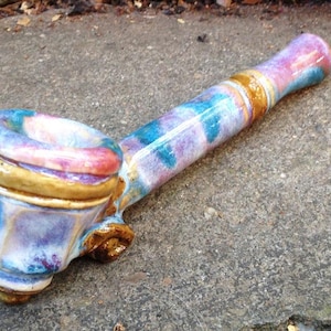 Hand Made Ceramic Pipe With Layered Pastel Glazes - Handmade Studio Pottery