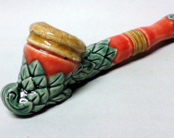 Woodland Leaf Pattern Pipe - Handmade Studio Pottery