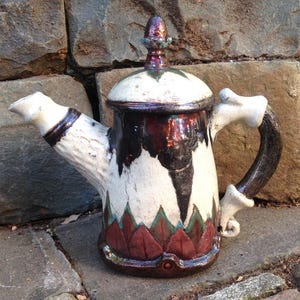 Raku Fired Teapot - Handmade Studio Pottery - Slab Built