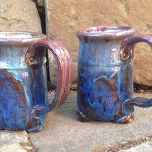 Handmade Pottery Coffee Mugs with Feet: Studio Art Set of 2