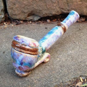 Hand Made Ceramic Pipe With Layered Pastel Glazes - Handmade Studio Pottery
