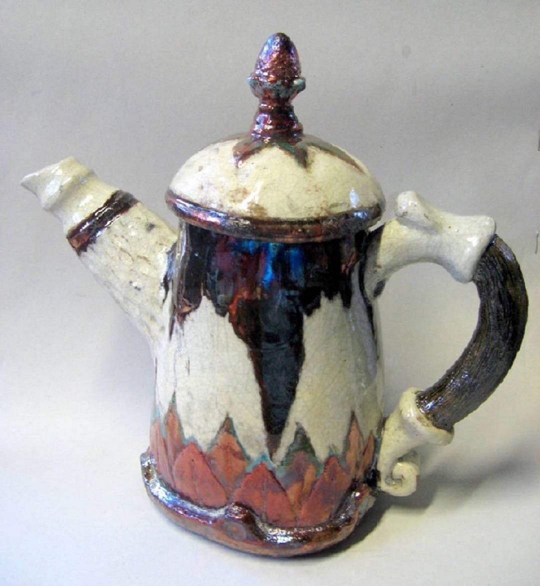 Raku Fired Teapot - Handmade Studio Pottery - Slab Built - Etsy