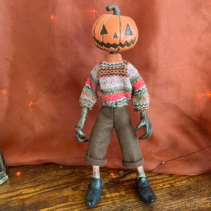 Pumpkin Head Posable Art Doll | One of a kind doll