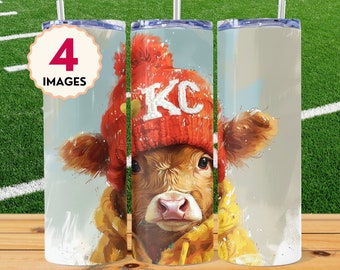 Highland Cow w czapce KC Beanie Skinny Tumbler Wrap Design - projekt sublimacji na mecz Super Bowl Game Day. Idealny prezent dla mamy!