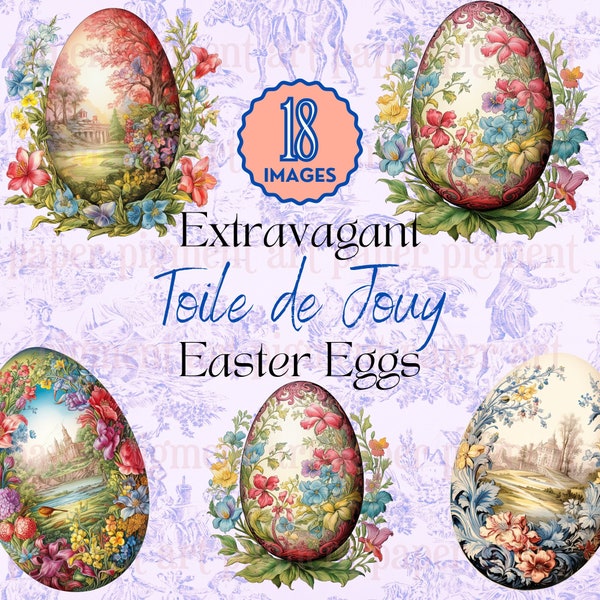 Extravagant Toile de Jouy Easter Egg Clipart -Perfect for Junk Journals and Sublimation. Unique Easter printable. Easter PNG