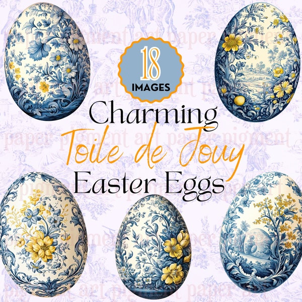 Charming Toile de Jouy Easter Egg Clipart - Perfect for Junk Journals and Sublimation. Unique Easter printable. Easter PNG