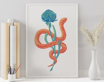 Snake wrapping Waratah - Unique Australian Fine Art Print