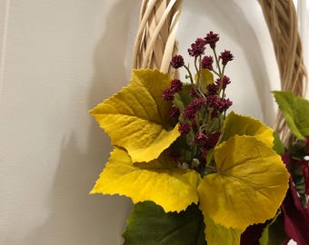 Handmade | Velvet Fall Leaves Wreath |Burgundy Sunflowers, Baby's Breath (14 Inch)