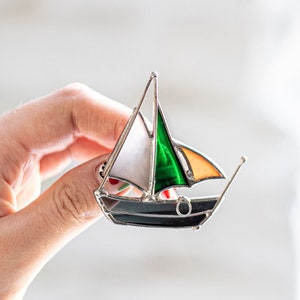 Stained glass Ship Brooch Broach Pin Gift for Woman Girl Her Decoration Bronze Jewelry Tiffany technique