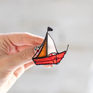 Stained glass Ship Brooch Broach Pin Gift for Woman Girl Her Decoration Bronze Jewelry Tiffany technique