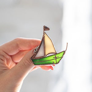 Stained glass Ship Brooch Broach Pin Gift for Woman Girl Her Decoration Bronze Jewelry Tiffany technique