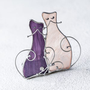 Candle holder cats, Stained glass Candlestick, purple candleholder, table decoration, housewarming gift image 1